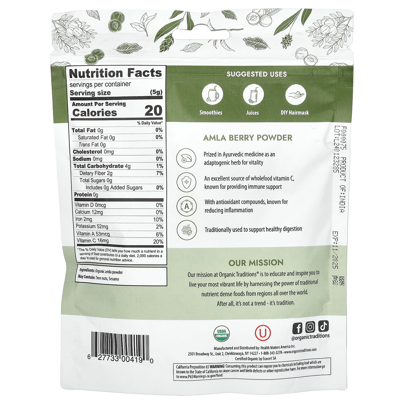 Порошок Organic Traditions, вкус Amla Berry Powder, 200 г — фото 2
