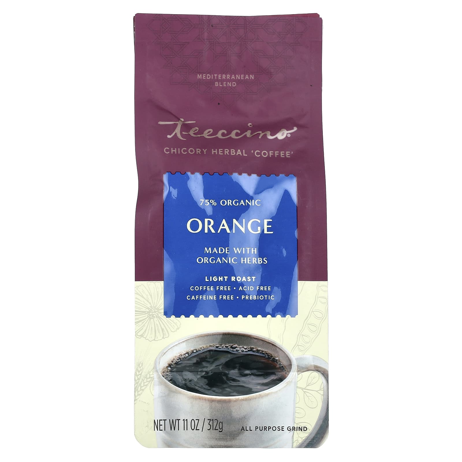 Кофе Teeccino Chicory Herbal Light Roast, без кофеина, вкус Orange, 312 г
