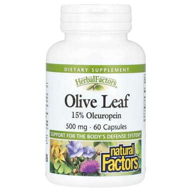 Экстракт листьев оливы Natural Factors HerbalFactors, 500 мг, 60 капсул