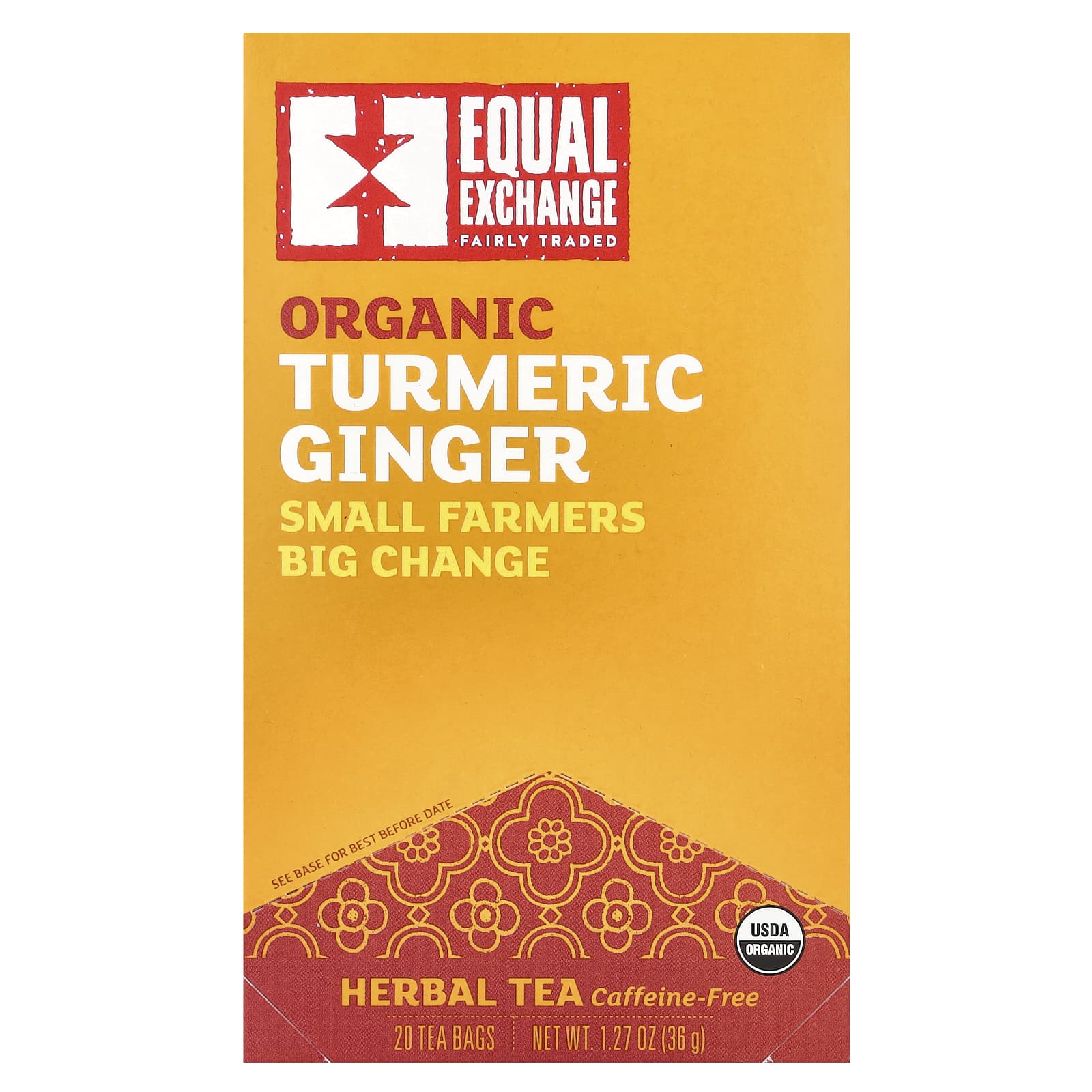 Травяной чай Equal Exchange Organic Turmeric Ginger 20 Tea Bags, без кофеина, 36 г, чайные пакетики