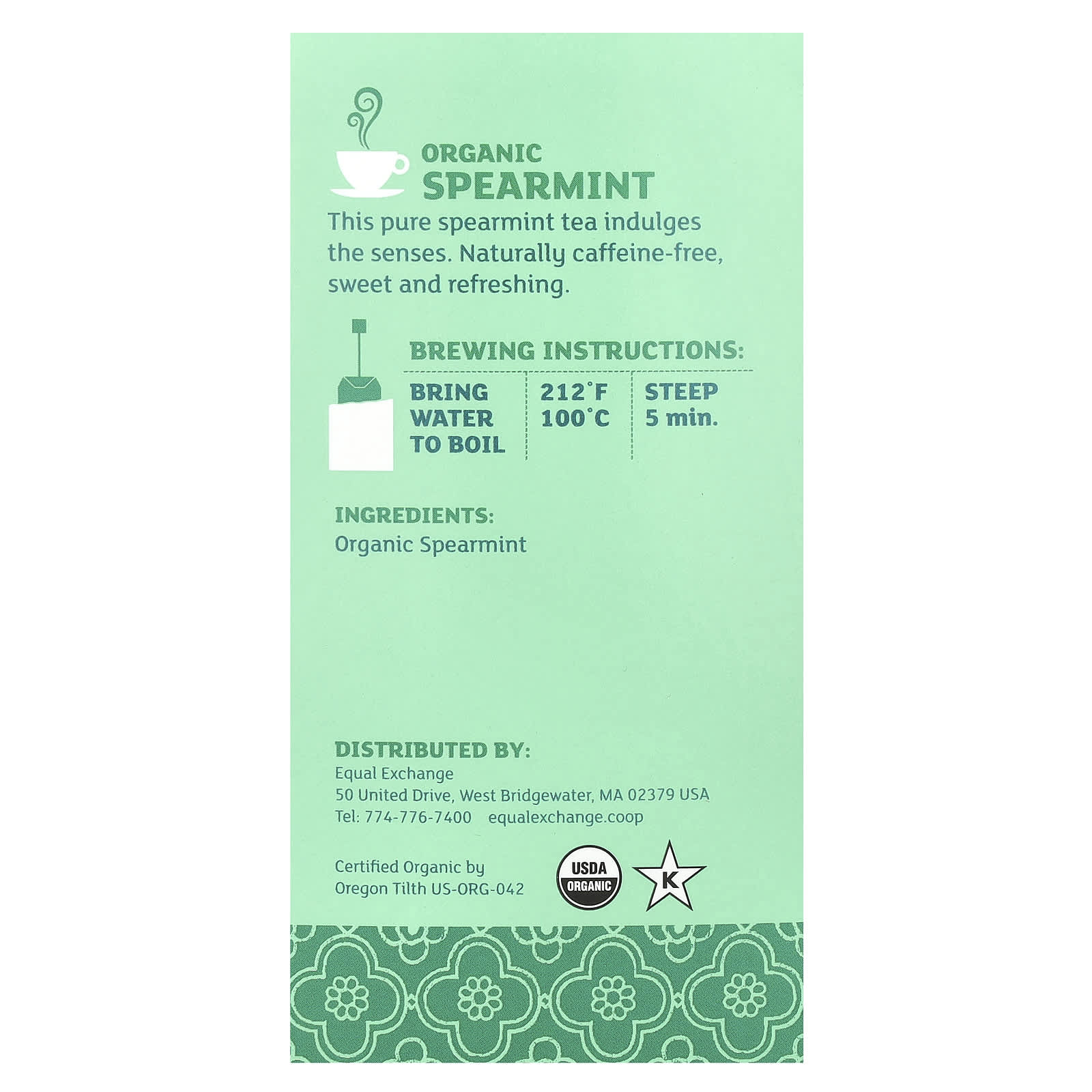 Травяной чай Equal Exchange Organic Spearmint 20 Tea Bags, без кофеина, 28 г, чайные пакетики — фото 2