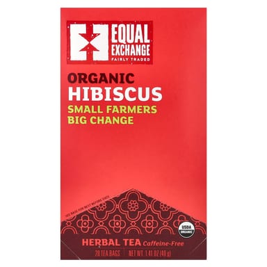 Травяной чай Equal Exchange Organic Hibiscus 20 Tea Bags, без кофеина, 40 г, чайные пакетики