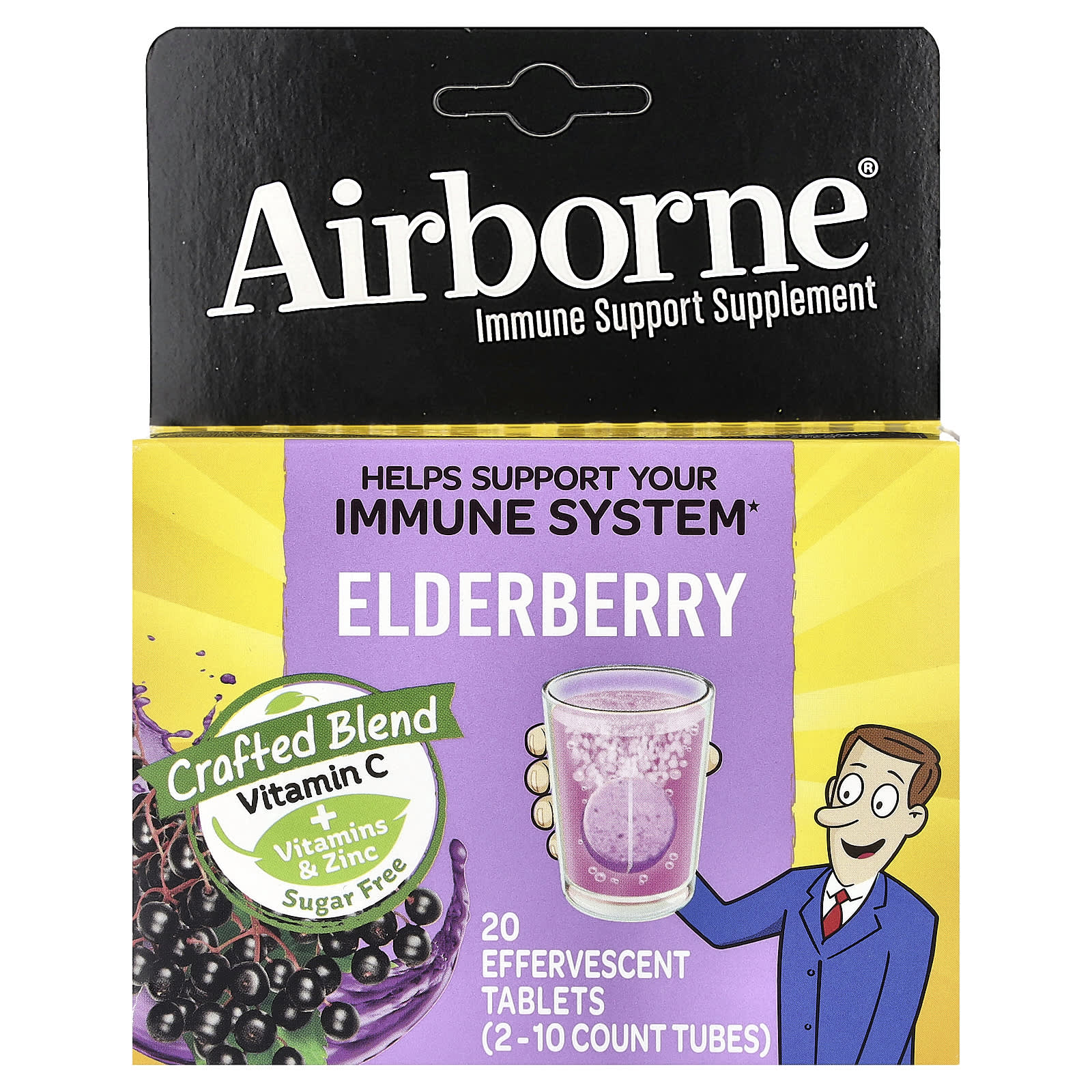 Бузина AirBorne Immune Support Supplement, вкус Elderberry, 2 тубы, таблетки — фото 2