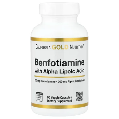 Фото товара: Альфа-липоевая кислота California Gold Nutrition Benfotiamine, 90 растительных капсул