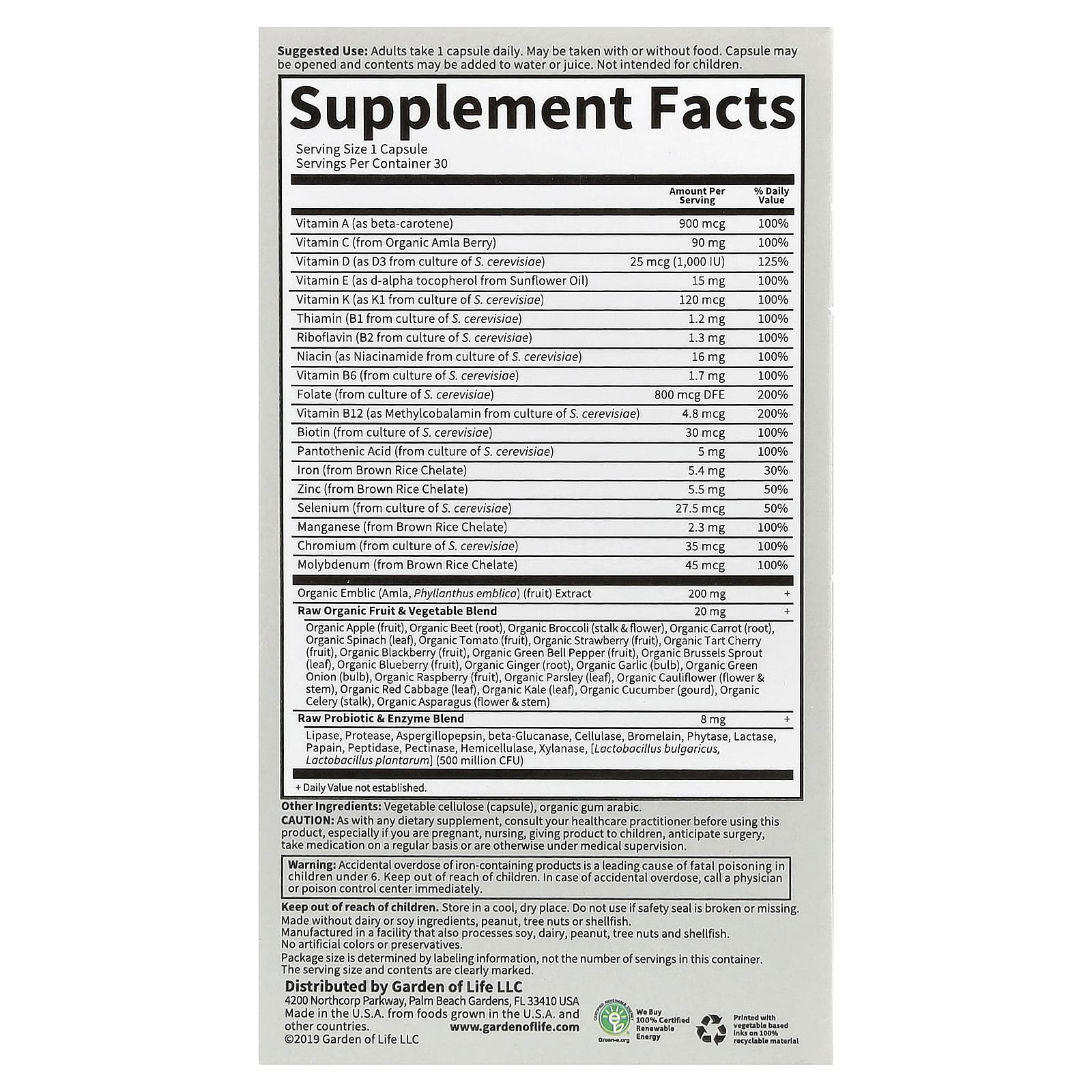 Женские мультивитамины RAW One Garden of Life Vitamin Code® Raw One™ For Women, 30 растительных капсул — фото 3