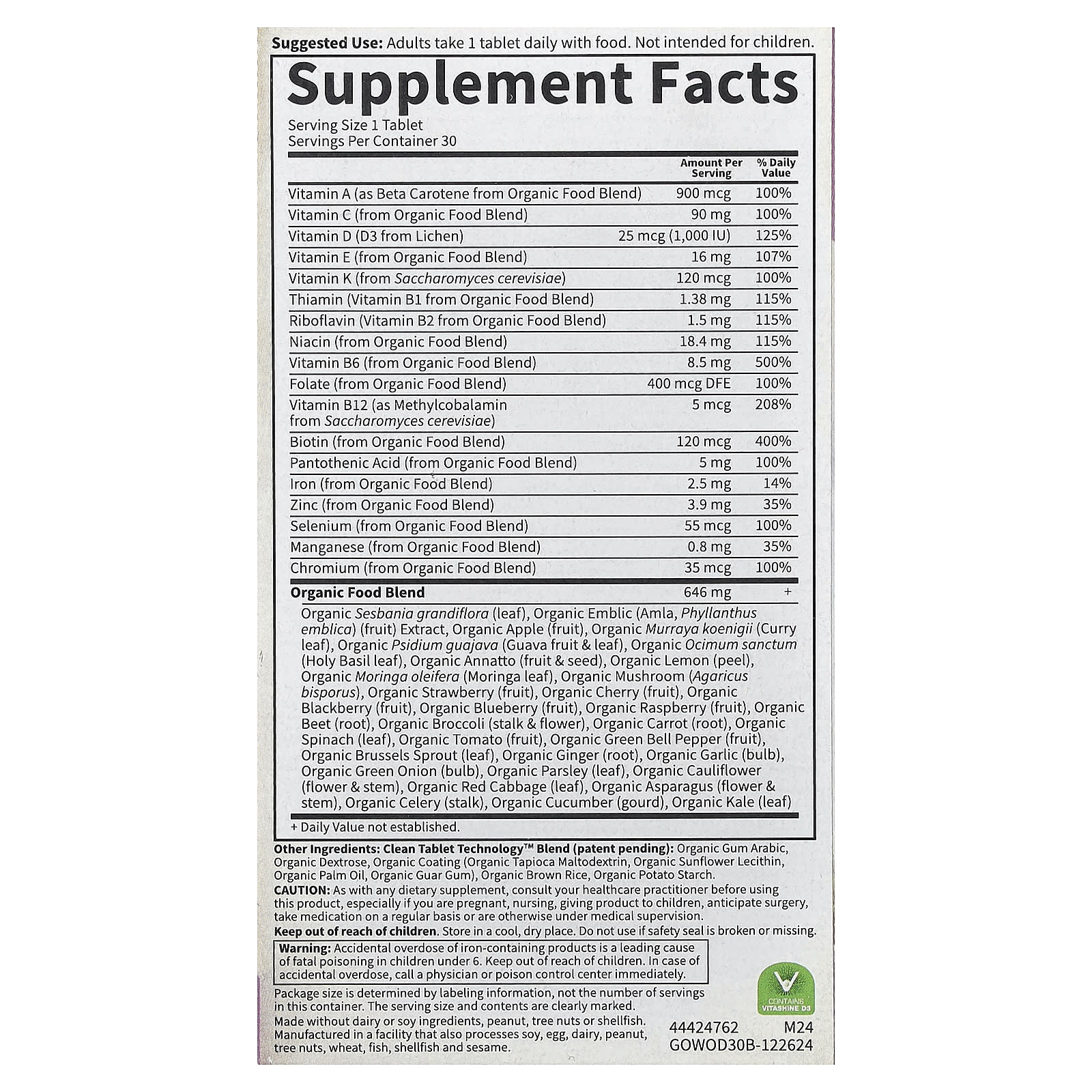 Мультивитамины Garden of Life Organics Women's Once Daily Whole Food 30 Vegan Tablets, таблетки — фото 3