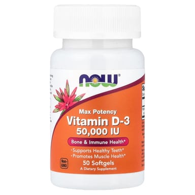 Витамин D3 NOW Foods Max Potency, 50000 МЕ, 50 мягких капсул