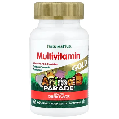 Фото товара: Детские жевательные мультивитамины NaturesPlus Animal Parade® Gold, вкус «вишня», 60 жевательных таблеток в форме животных