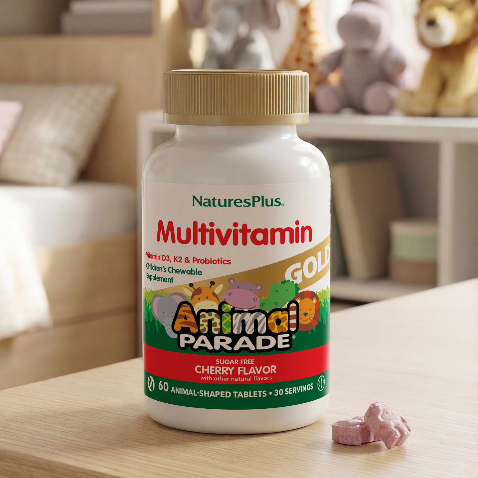 Детские жевательные мультивитамины NaturesPlus Animal Parade® Gold, вкус Cherry, 60 жевательных таблеток в форме животных — фото 6
