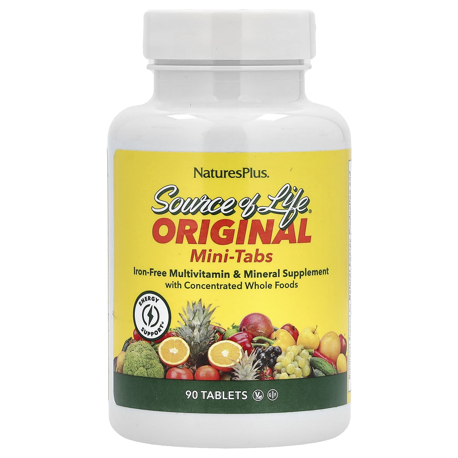 Мультивитаминно-минеральный комплекс NaturesPlus Source of Life Original Mini-Tabs Supplement Iron Free, 90 таблеток