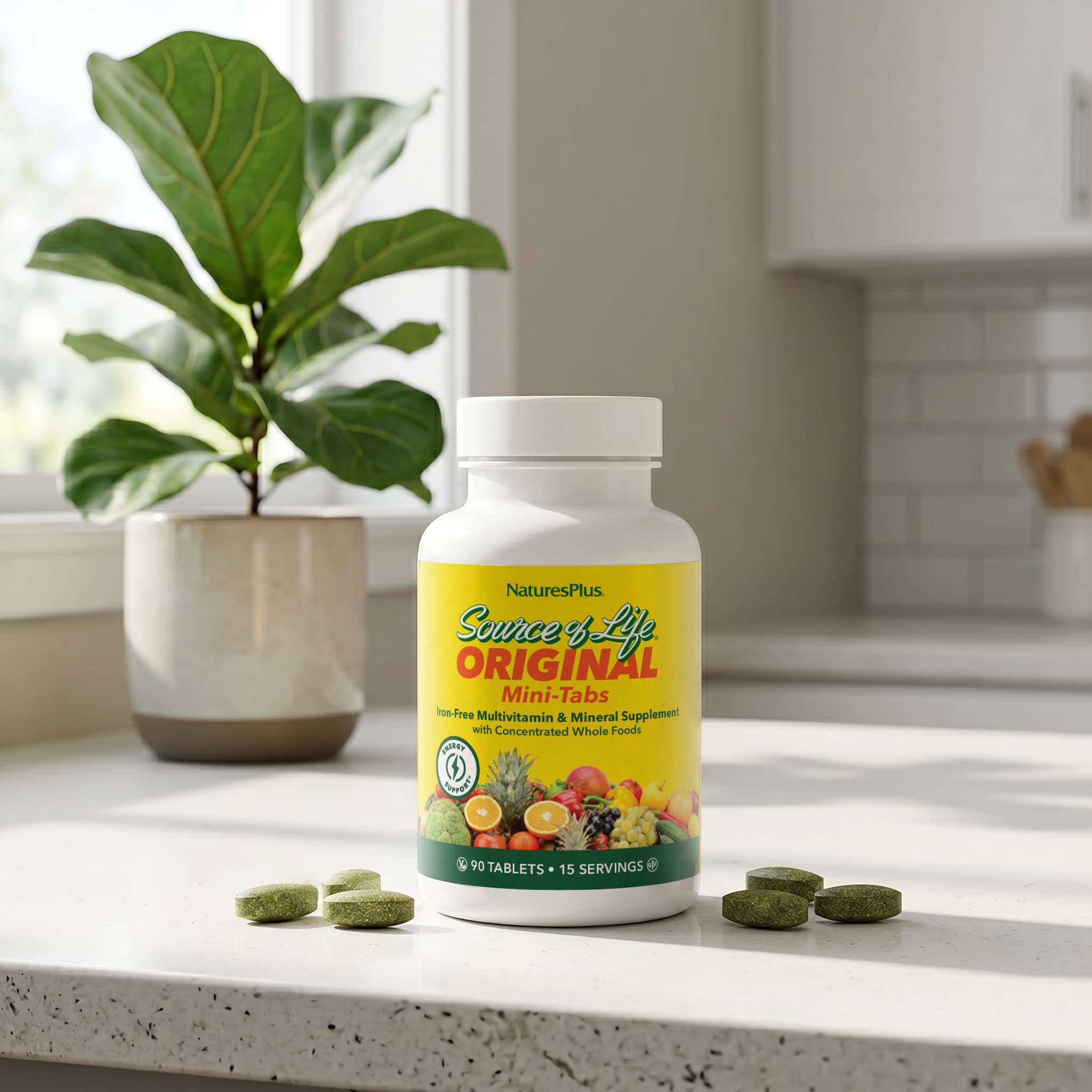 Мультивитаминно-минеральный комплекс NaturesPlus Source of Life Original Mini-Tabs Supplement Iron Free, 90 таблеток — фото 8