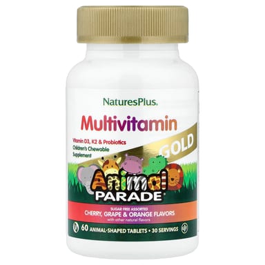 Детские жевательные мультивитамины NaturesPlus Animal Parade® Gold Cherry Grape & Orange, 60 жевательных таблеток в форме животных