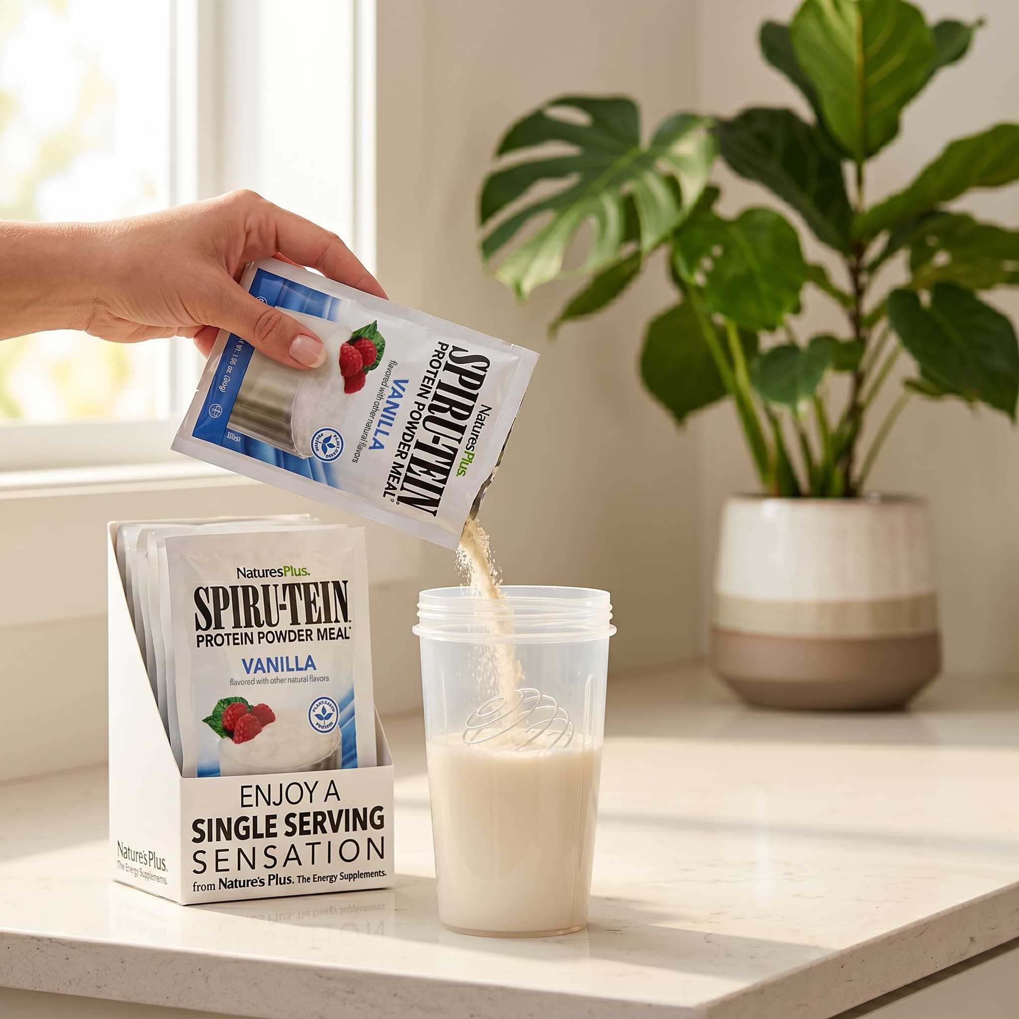 Протеиновый порошок NaturesPlus Spiru-Tein® Meal 8 Packets, вкус Vanilla, 30 г, саше — фото 6