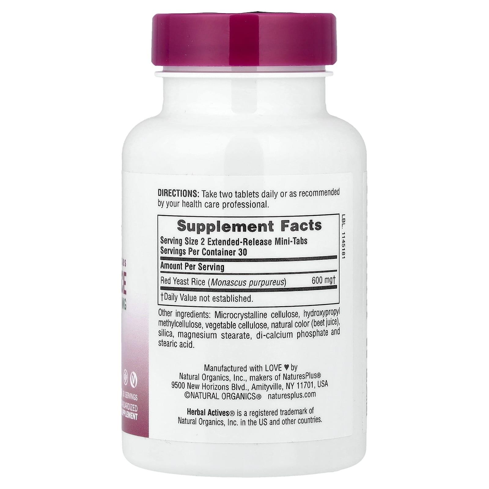 Рис NaturesPlus Herbal Actives Red Yeast, 300 мг — фото 2