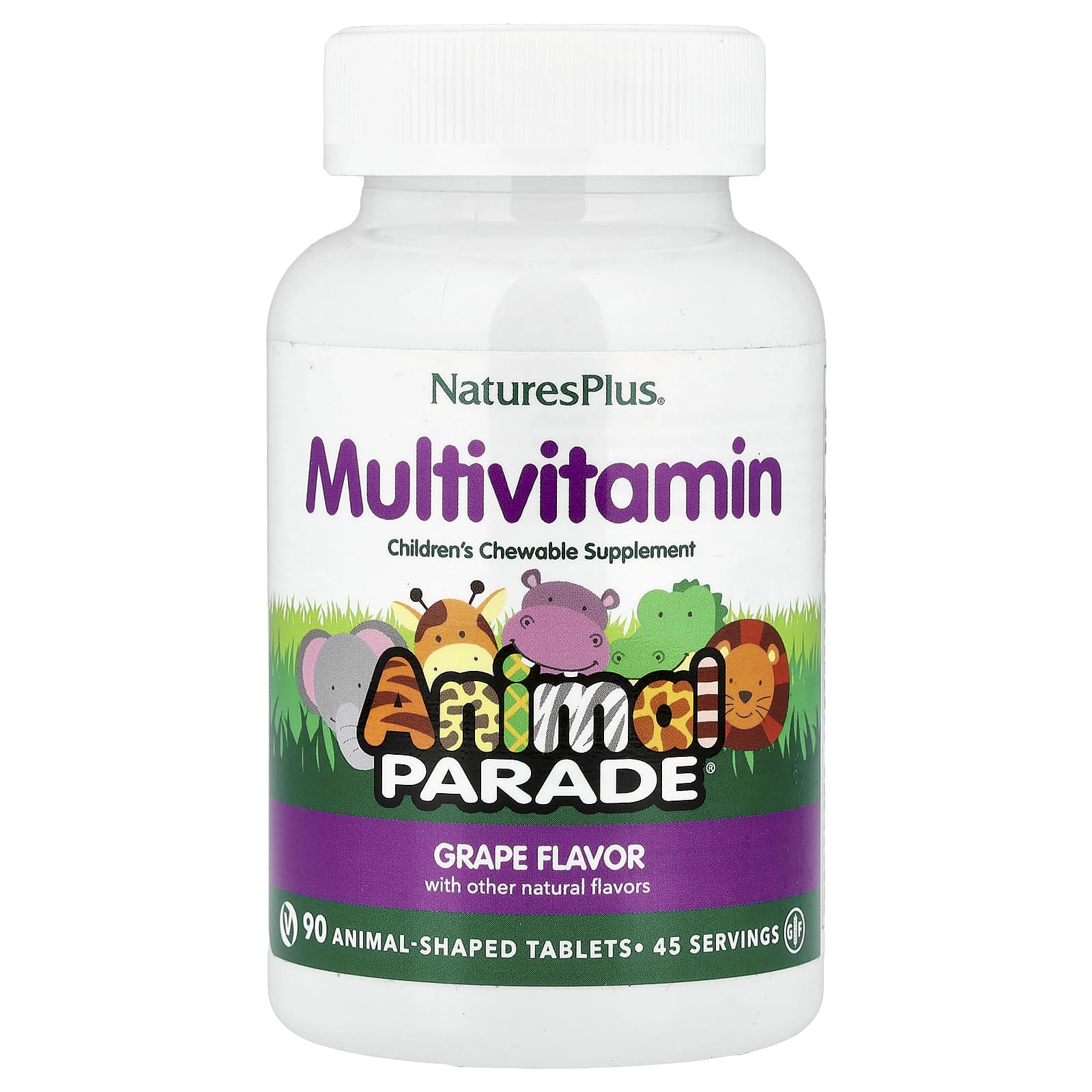 Детские жевательные мультивитамины NaturesPlus Animal Parade®, вкус Grape, 90 жевательных таблеток в форме животных
