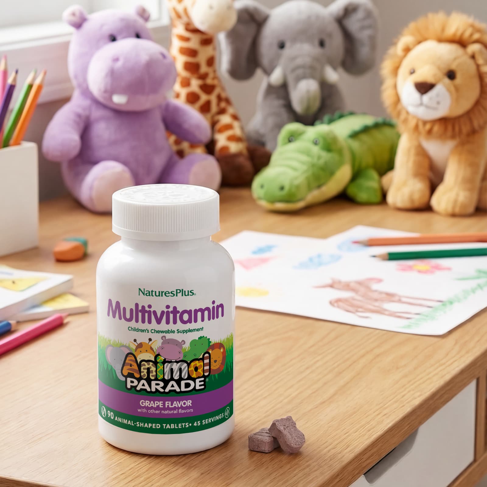 Детские жевательные мультивитамины NaturesPlus Animal Parade®, вкус Grape, 90 жевательных таблеток в форме животных — фото 6