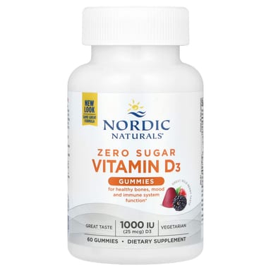 Витамин D3 Nordic Naturals Zero Sugar Gummies, вкус Great Wild Berry, 25 мкг (1000 МЕ), 60 жевательных пастилок