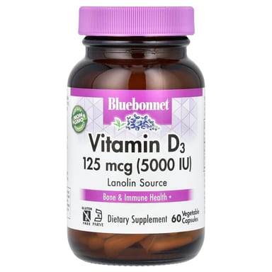 Витамин D3 Bluebonnet Nutrition, 125 мкг (5000 МЕ), 60 растительных капсул
