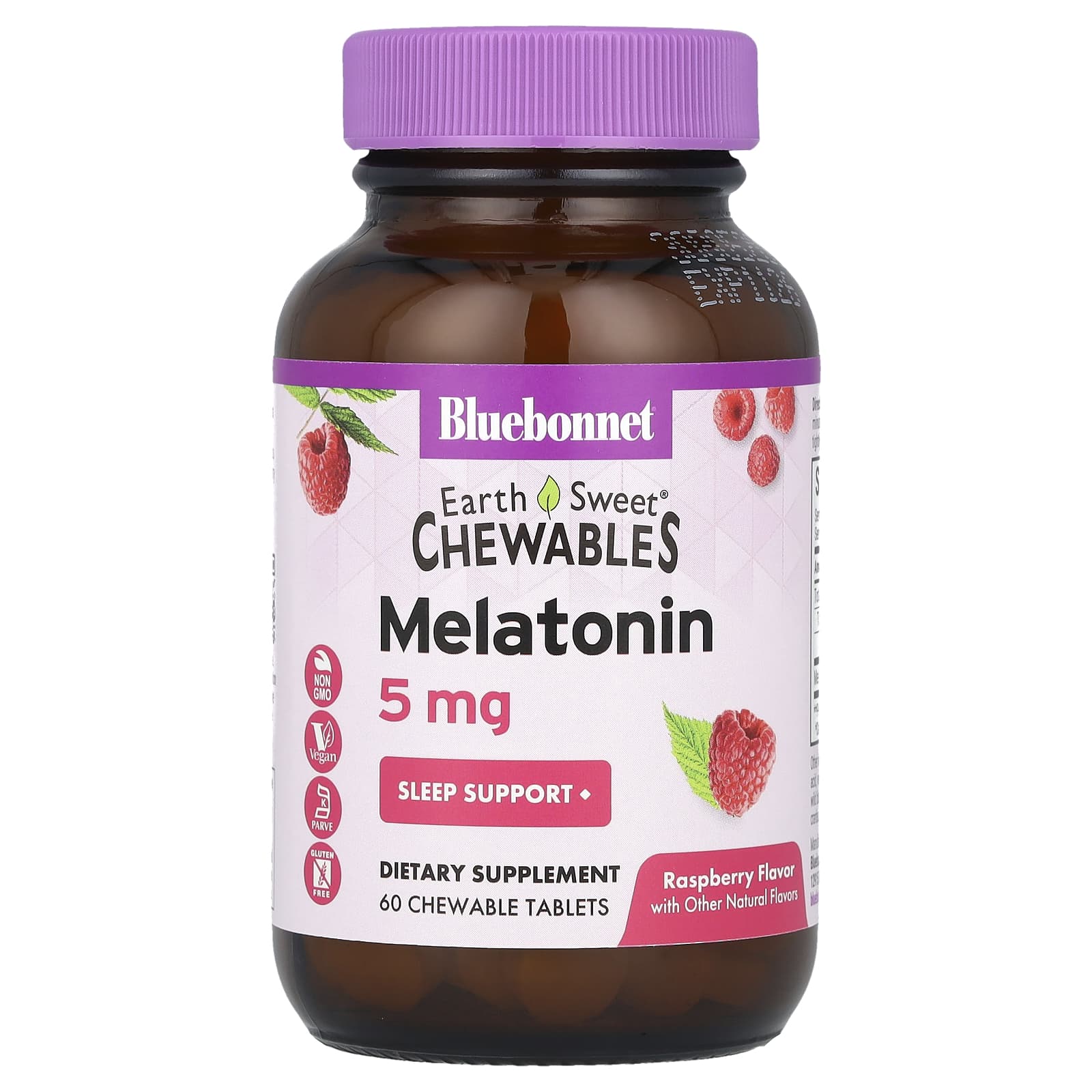 Мелатонин Bluebonnet Nutrition Earth Sweet® Chewables, вкус Raspberry, 5 мг, 60 жевательных таблеток