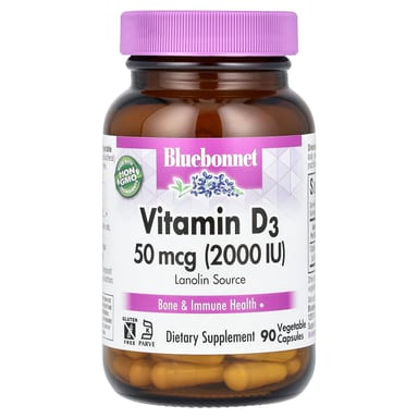 Витамин D3 Bluebonnet Nutrition, 50 мкг (2000 МЕ), 90 растительных капсул