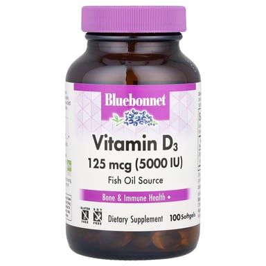 Витамин D3 Bluebonnet Nutrition, 125 мкг (5000 МЕ), 100 мягких капсул