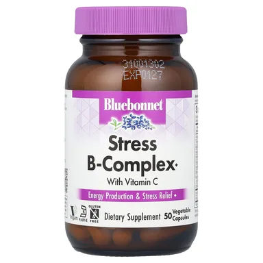 Фото товара: Комплекс витаминов B Bluebonnet Nutrition Stress B-Complex With Vitamin C, 50 растительных капсул