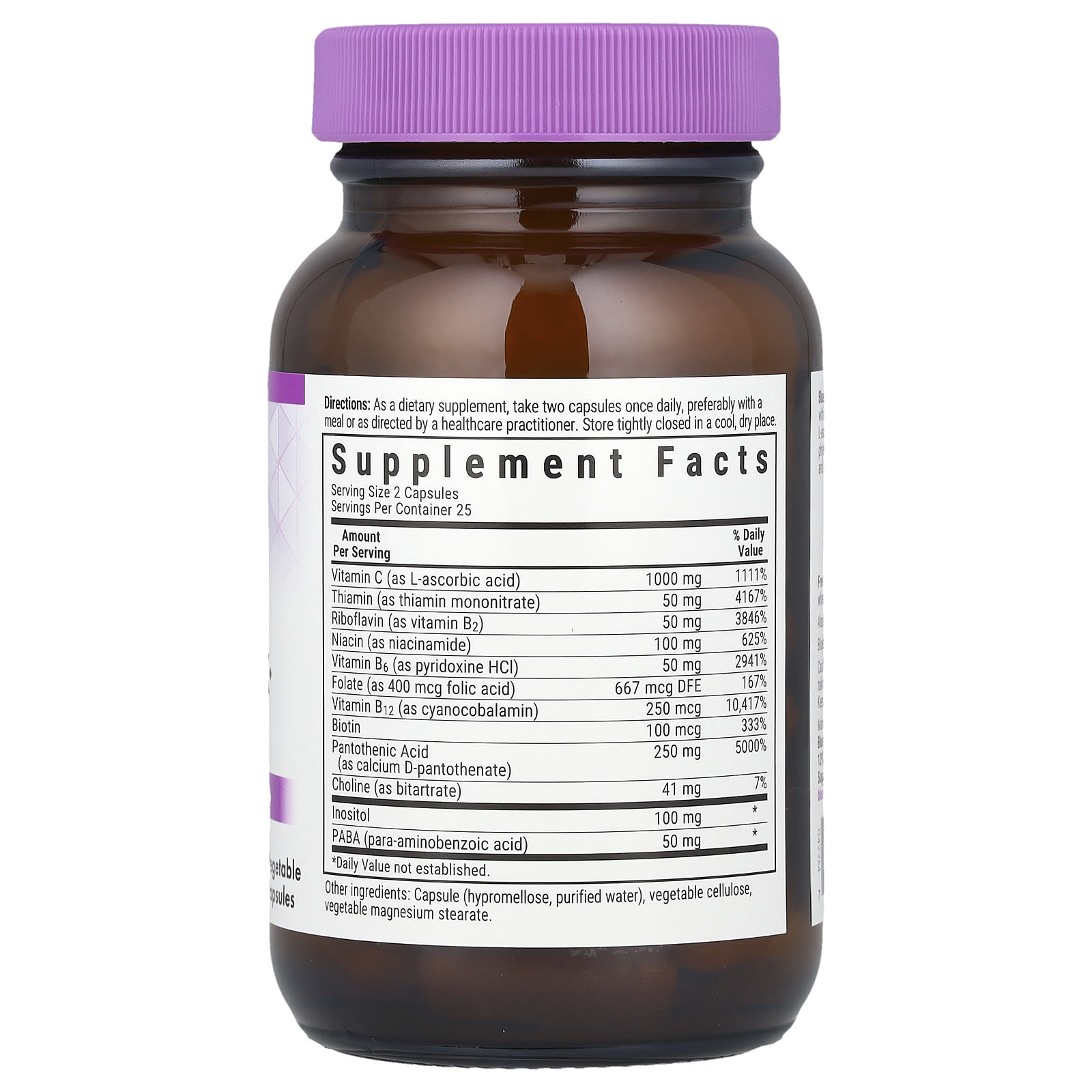 Комплекс витаминов B Bluebonnet Nutrition Stress B-Complex With Vitamin C, 50 растительных капсул — фото 2