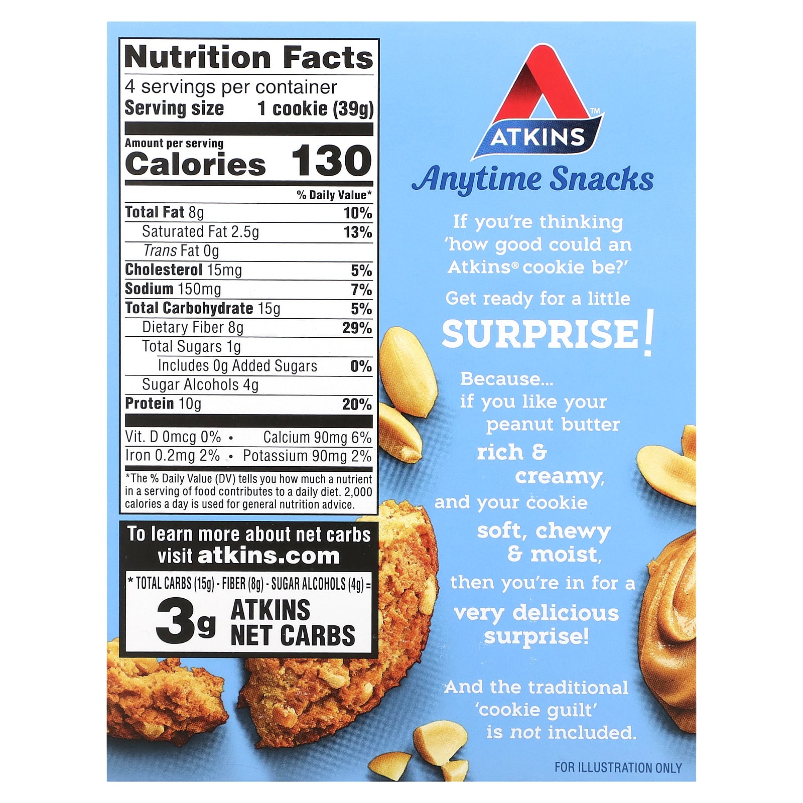 Арахисовая паста Atkins Anytime Snacks Protein Cookies 4 Cookies, 39 г — фото 3