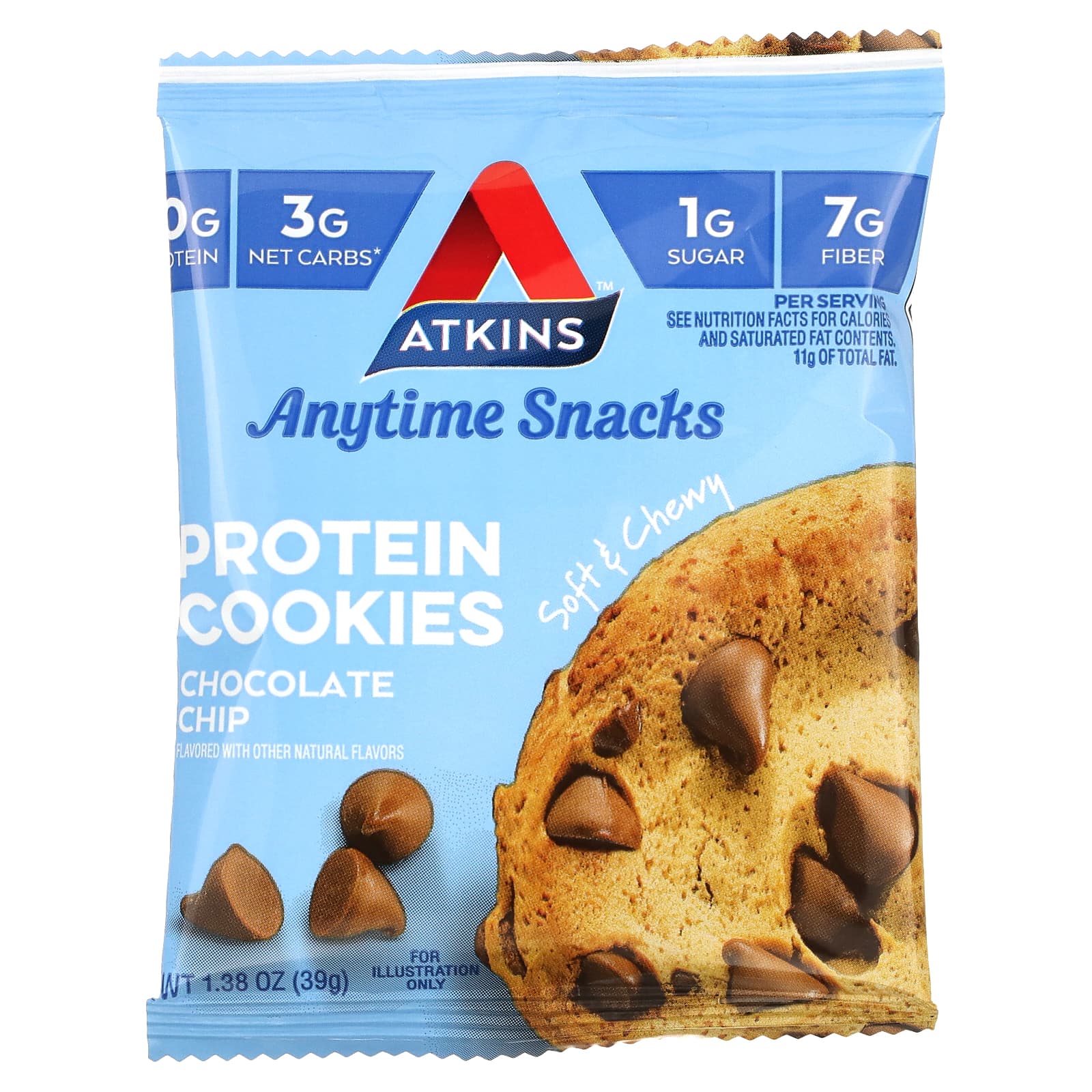 Шоколад Atkins Anytime Snacks Protein Cookies 4 Cookies, вкус Chocolate Chip, 39 г