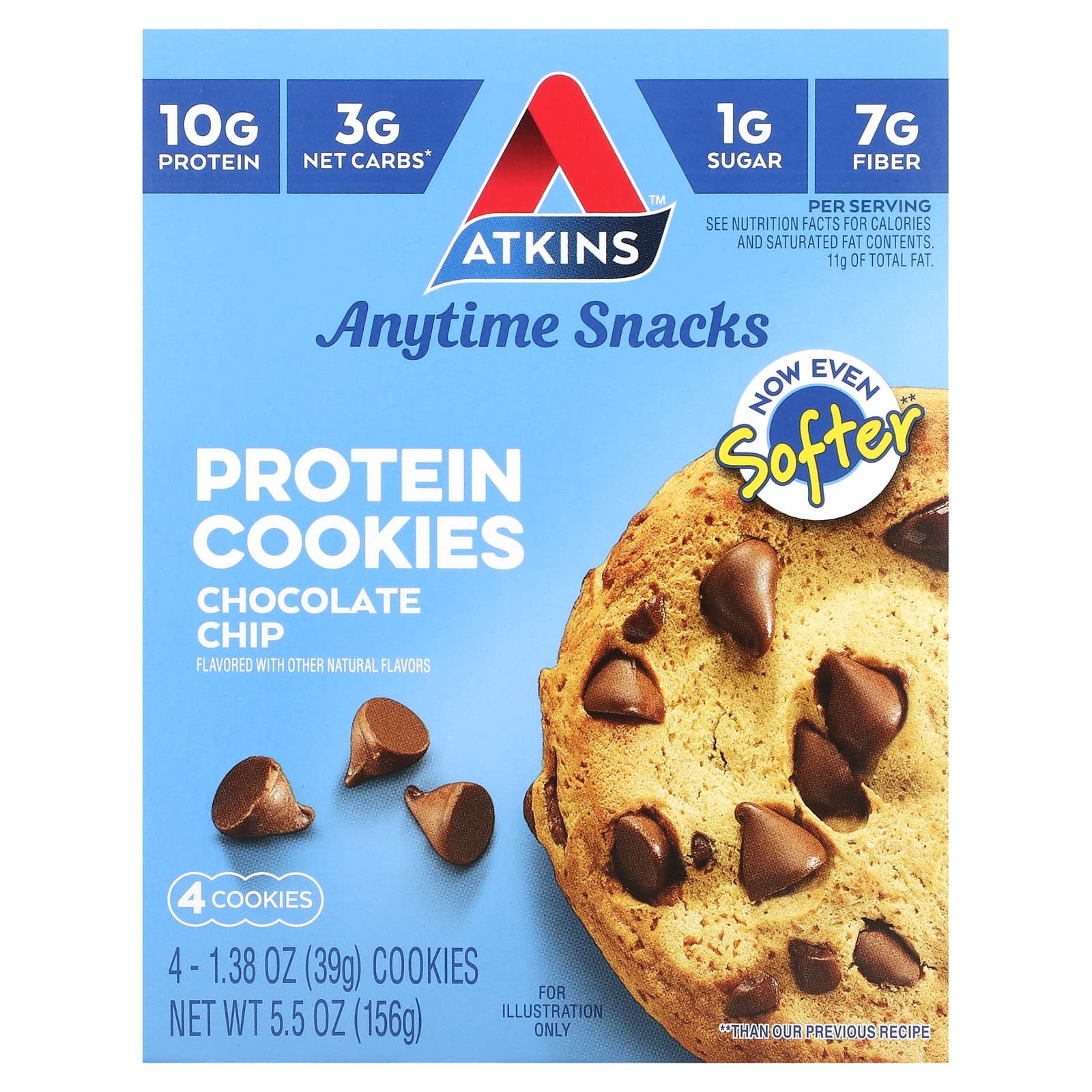 Шоколад Atkins Anytime Snacks Protein Cookies 4 Cookies, вкус Chocolate Chip, 39 г — фото 2