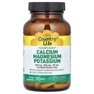 Магний Country Life Target-Mins® Calcium Potassium 90 Tablet, таблетки