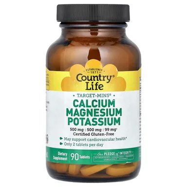 Фото товара: Магний Country Life Target-Mins® Calcium Potassium 90 Tablet, таблетки