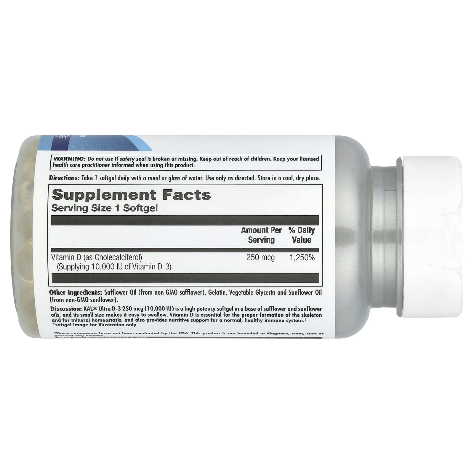 Витамин D-3 KAL, 250 мкг (10,000 IU), 90 мягких капсул — фото 2