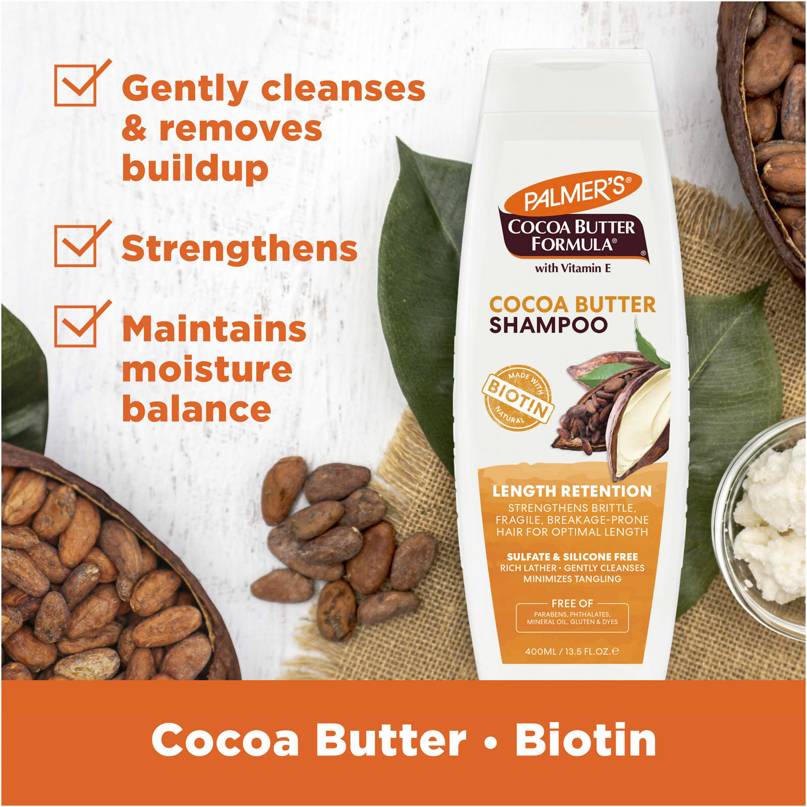 Комплекс Palmer's Cocoa Butter® with Vitamin E Length Retention Shampoo, 400 мл — фото 3