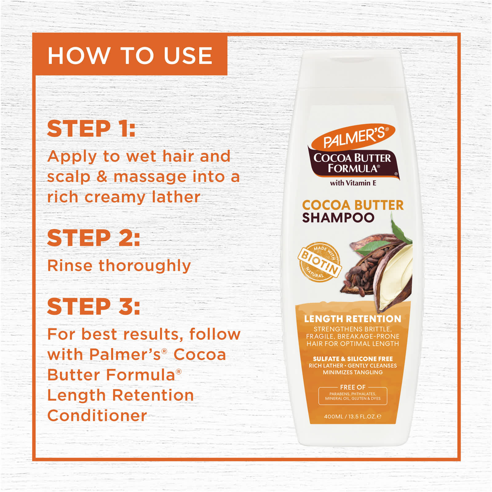 Комплекс Palmer's Cocoa Butter® with Vitamin E Length Retention Shampoo, 400 мл — фото 5