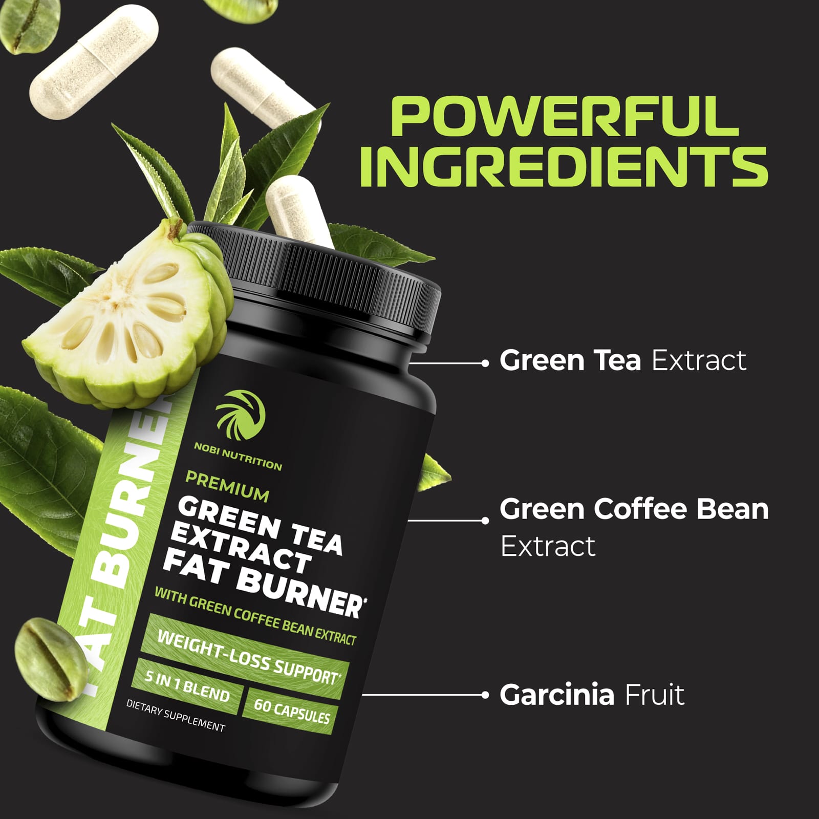 Жиросжигатель Nobi Nutrition Premium Green Tea Extract, 60 капсул