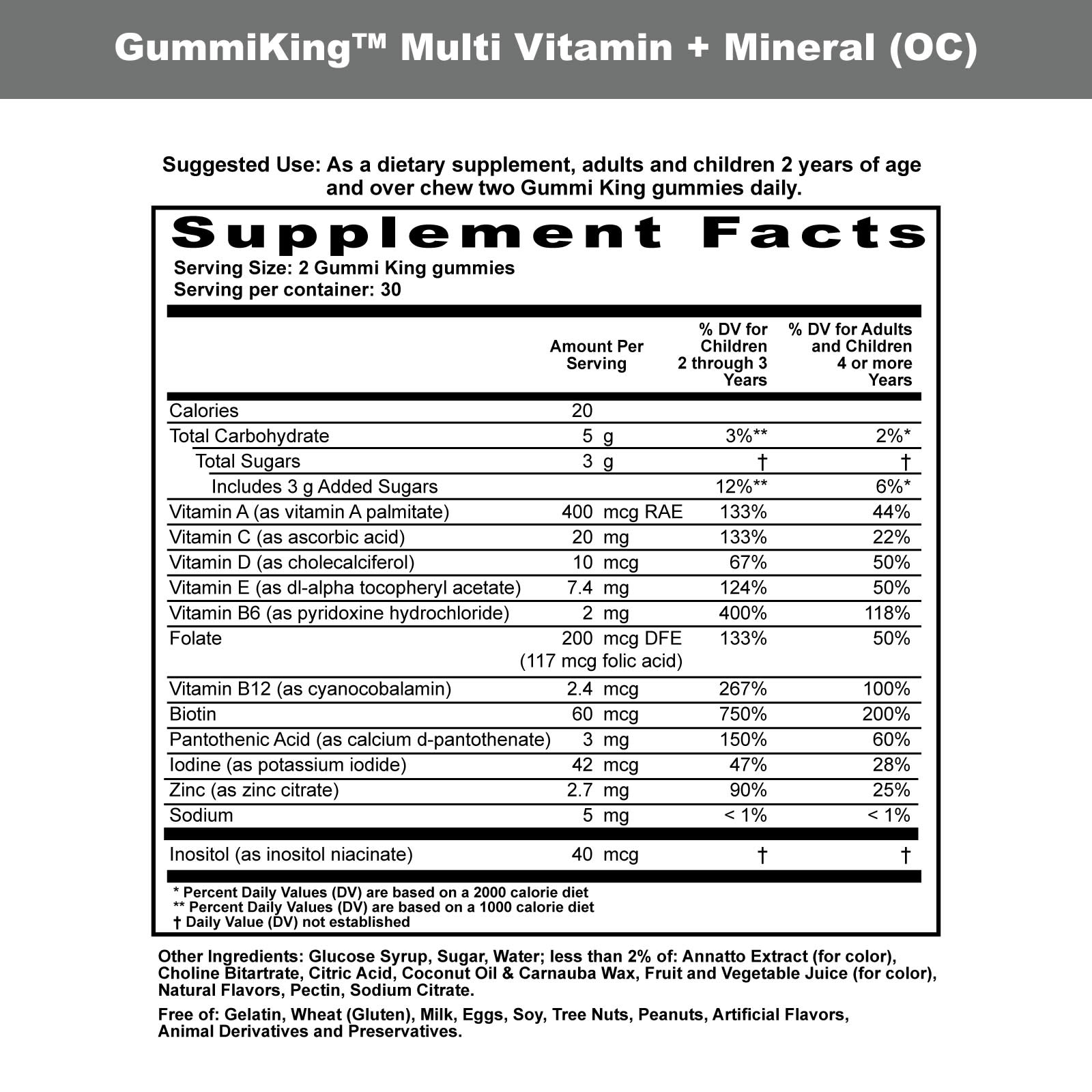Мультивитамины GummiKing Multi Vitamin Mineral For Grape Lemon Orange Strawberry And Cherry, 60 жевательных пастилок — фото 4