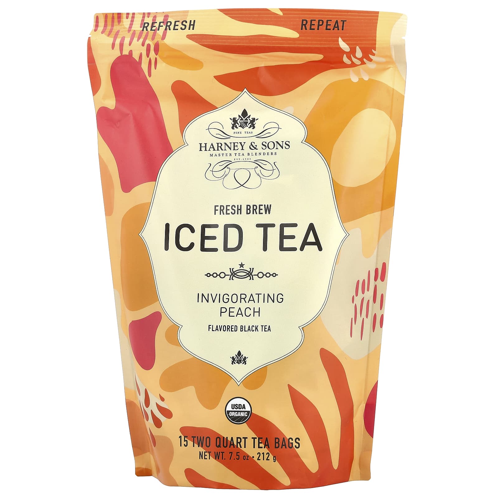 Чайные пакетики Harney & Sons Fresh Brew Iced Tea 15 Two Quart, вкус Invigorating Peach, 212 г
