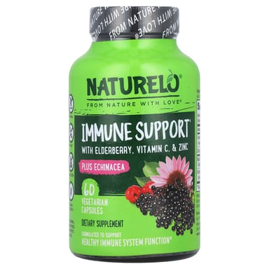 Бузина NATURELO Vitamin C & Zinc plus Echinacea, вкус Immune Support with Elderberry, 60 растительных капсул