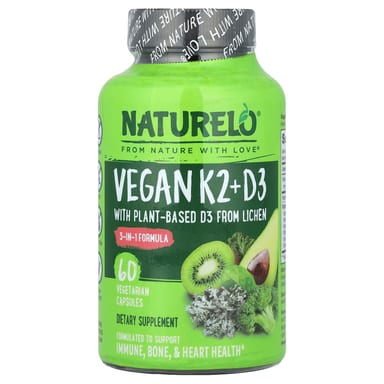 Витамин D3 NATURELO Vegan Vitamin K2, 60 растительных капсул