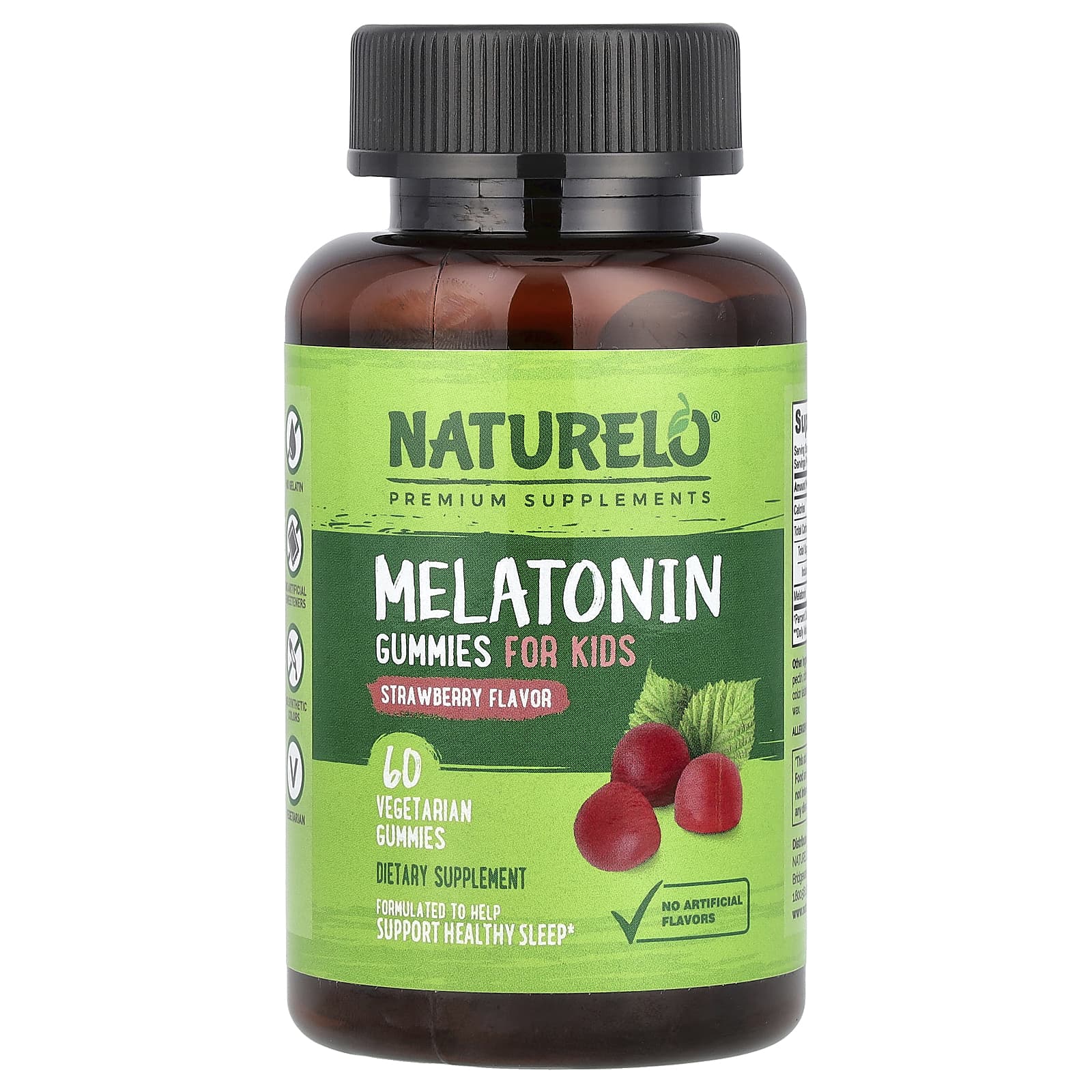 Мелатонин NATURELO Gummies For Strawberry 60 Vegetarian Gummies, 1 мг, жевательные пастилки