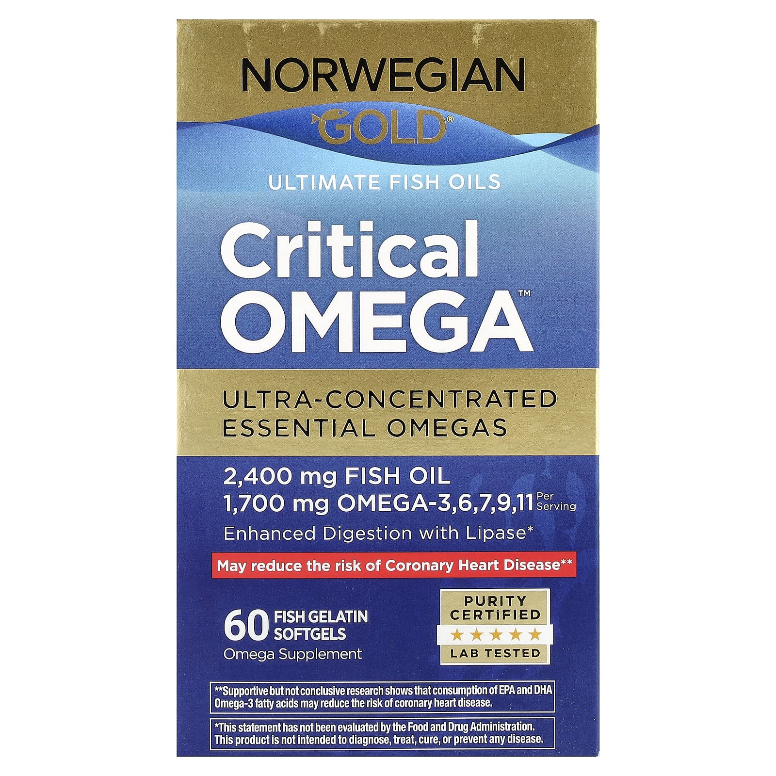 Омега-3 Norwegian Gold Renew Life Norwegian Gold® Critical Omega™ Ultimate Fish Oils 60, мягкие капсулы — фото 2