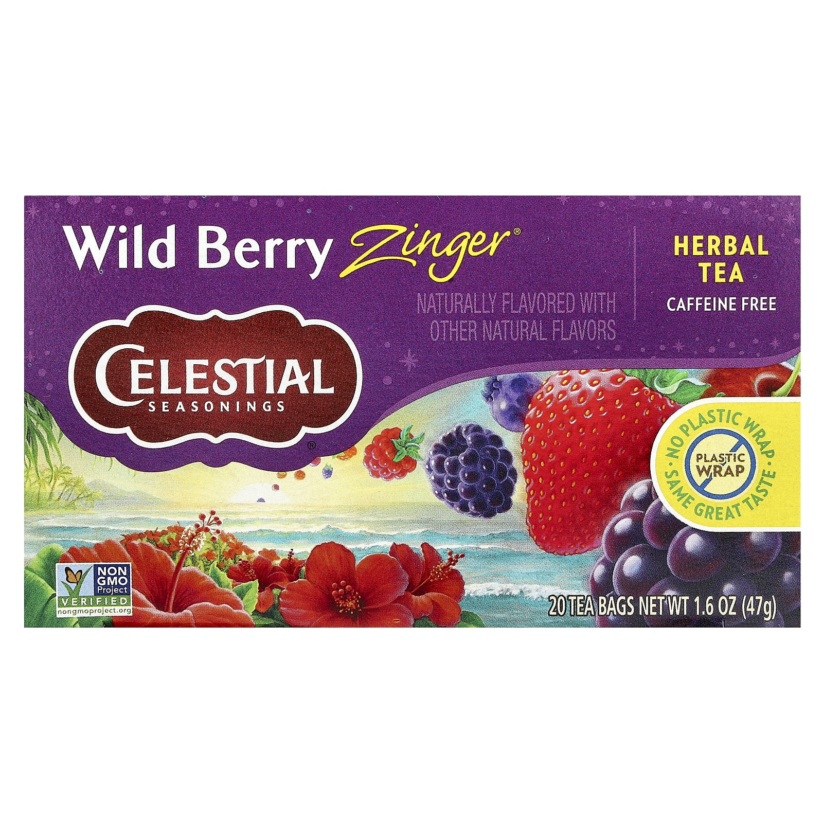 Травяной чай Celestial Seasonings 20 Tea Bags, без кофеина, вкус Wild Berry Zinger®, 47 г, чайные пакетики — фото 2