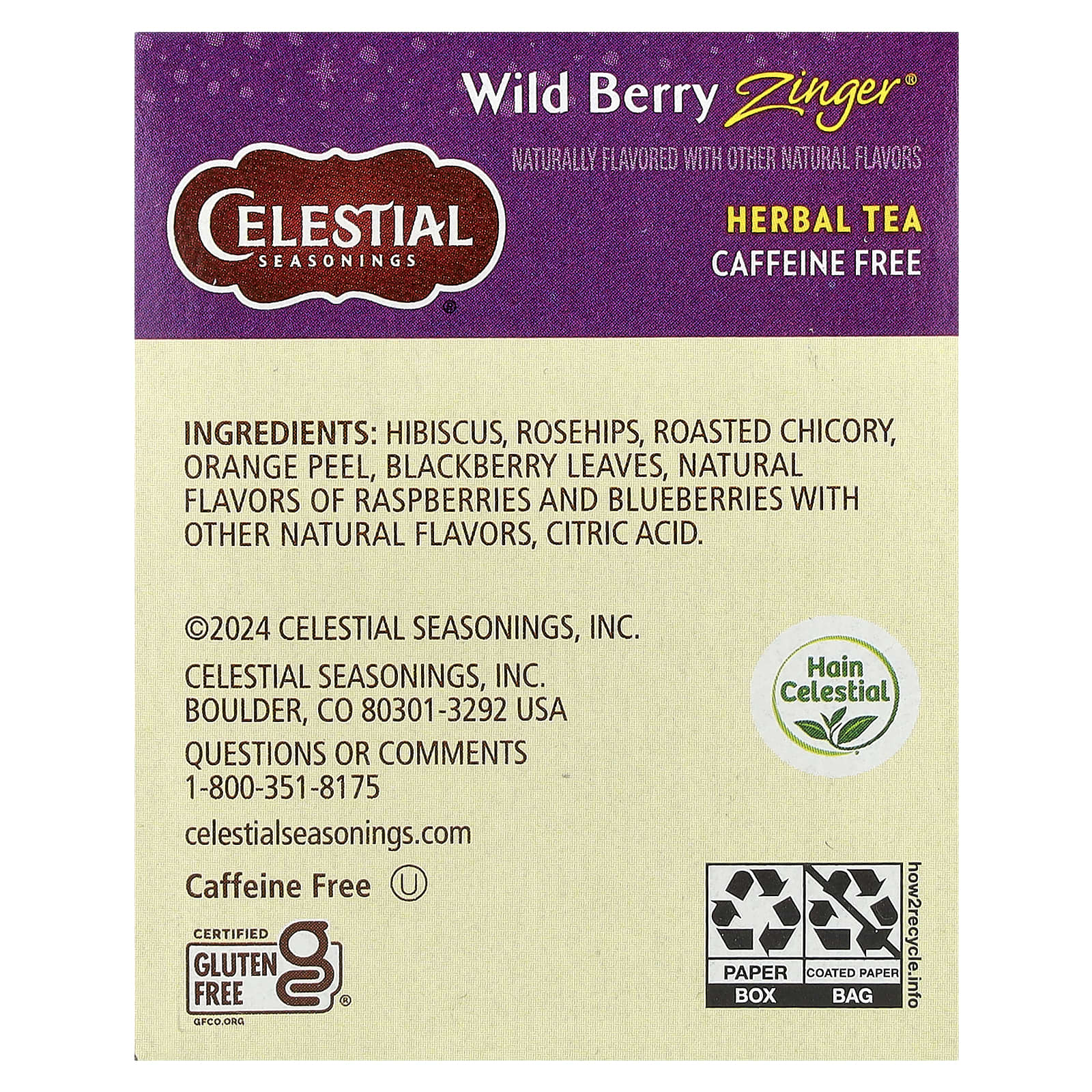Травяной чай Celestial Seasonings 20 Tea Bags, без кофеина, вкус Wild Berry Zinger®, 47 г, чайные пакетики — фото 3