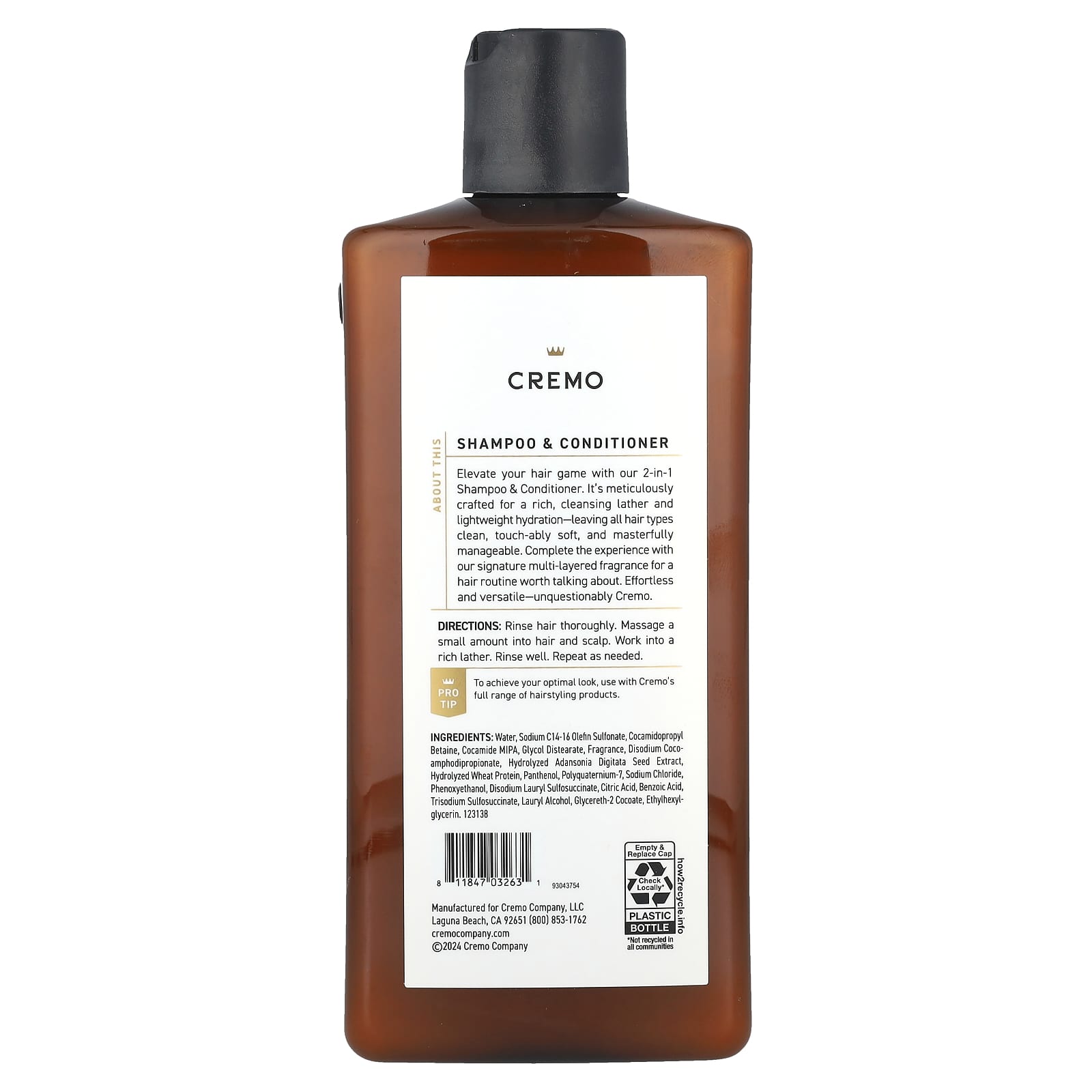 Кондиционер Cremo 2 In 1 Shampoo & Bourbon & Oak, 473 мл — фото 2