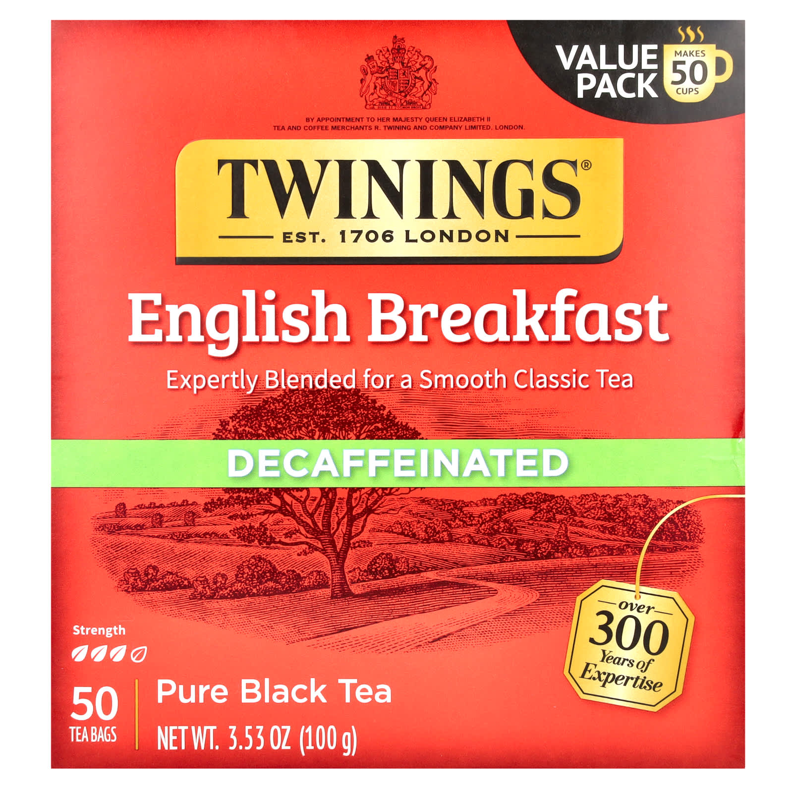 Чайные пакетики Twinings Pure Black Tea English Breakfast 50, оттенок Decaffeinated, 100 г