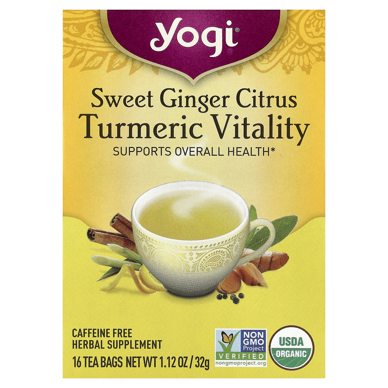 Чайные пакетики Yogi Tea Turmeric Vitality Sweet Ginger Citrus 16, без кофеина, 32 г — фото 2