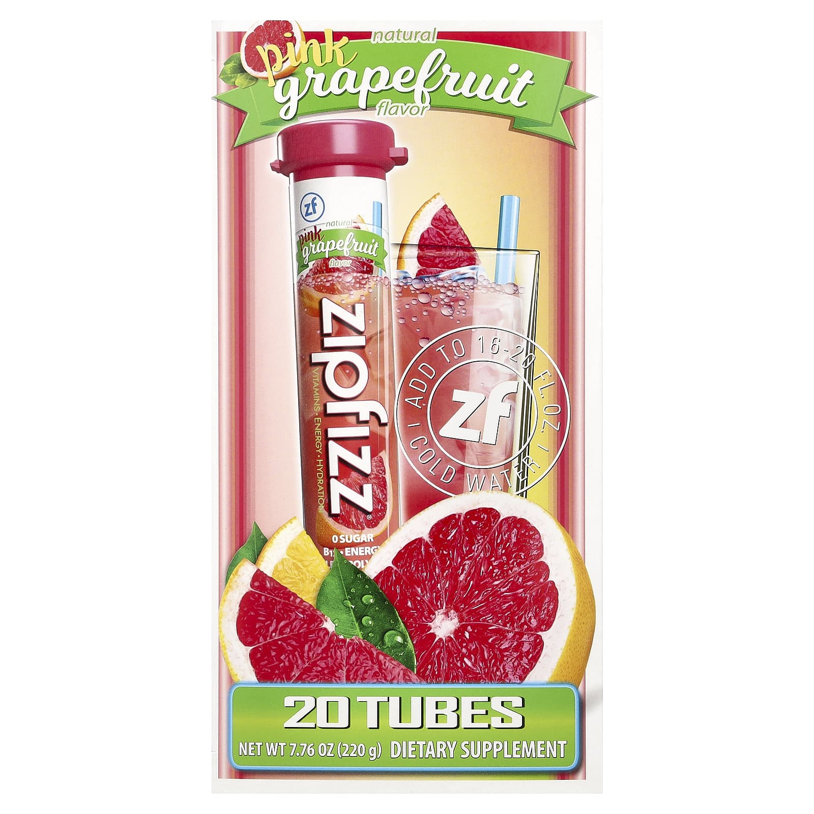 Смесь для энергетического напитка Zipfizz Pink Grapefruit, оттенок 20 Tubes, 11 г, смесь для напитка — фото 2