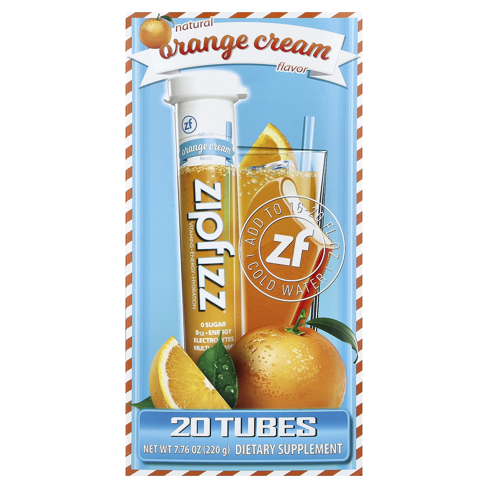 Смесь для энергетического напитка Zipfizz Orange Cream, оттенок 20 Tubes, 11 г, смесь для напитка — фото 2