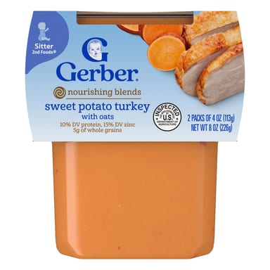 Пюре Gerber, Сладкий картофель с индейкой и овсом, 2 упаковки по 113 г